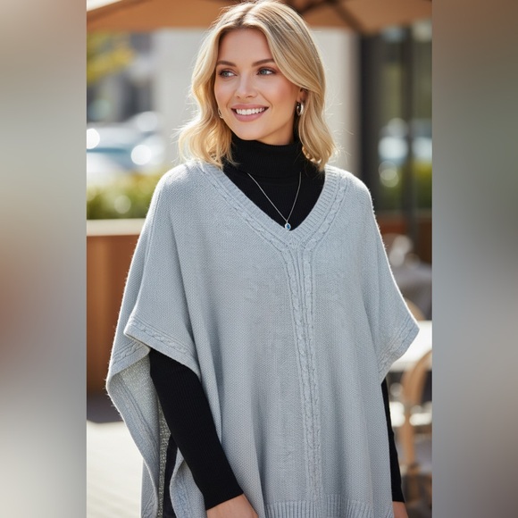 Talbots Sweaters - Talbots Oversized Cable Knit Poncho Sweater Gray Size L NWT
